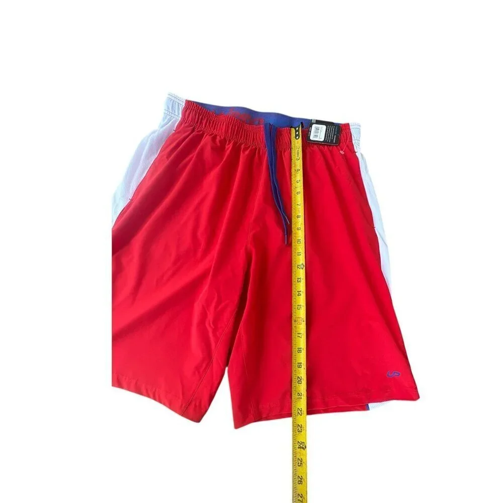 Uipro Mens Athletic Red & White Qwick-Dry Shorts With Blue Drawstring Pockets Si